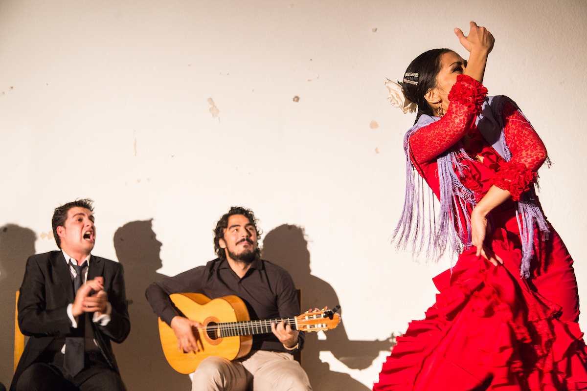 Flamenco dancer, singer and guitarist performing the best flamenco show in Seville